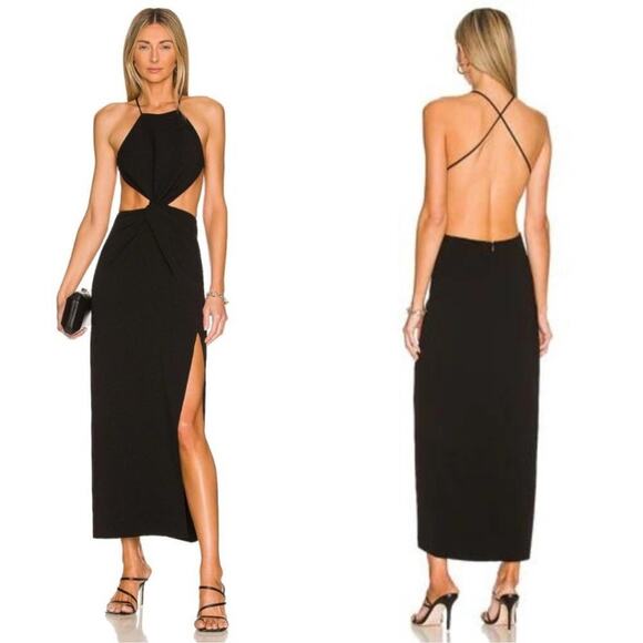 Ronny Kobo Women’s Sero Twist Front Midriff Halter Black Midi Dress Size Medium - Picture 13 of 13